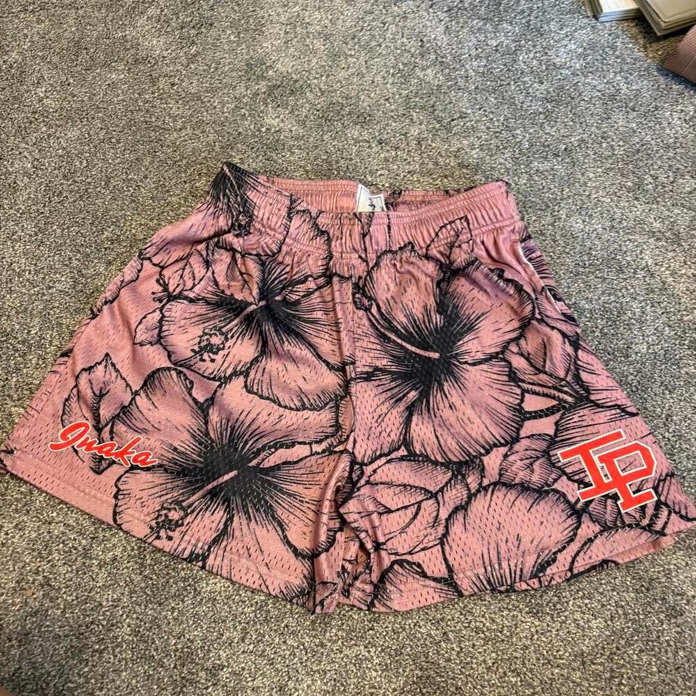 Inaka Power pink black floral shorts with pockets